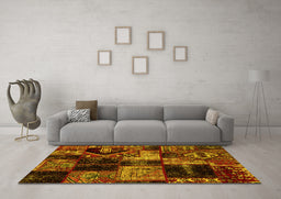 Machine Washable Patchwork Yellow Transitional Rug in a Living Room, wshabs2028yw