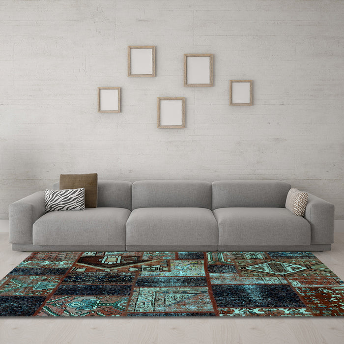 Machine Washable Patchwork Light Blue Transitional Rug in a Living Room, wshabs2028lblu