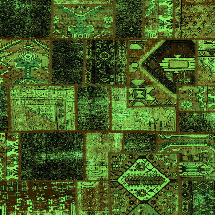 Square Machine Washable Patchwork Green Transitional Area Rugs, wshabs2028grn