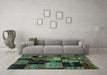 Machine Washable Patchwork Turquoise Transitional Area Rugs in a Living Room,, wshabs2028turq