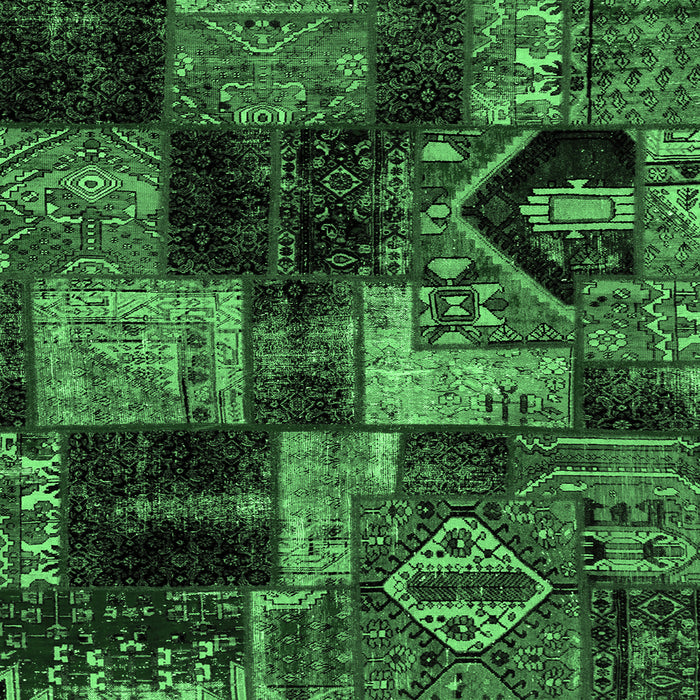 Square Machine Washable Patchwork Emerald Green Transitional Area Rugs, wshabs2028emgrn
