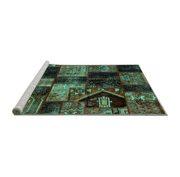 Sideview of Machine Washable Patchwork Turquoise Transitional Area Rugs, wshabs2028turq