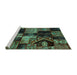 Sideview of Machine Washable Patchwork Turquoise Transitional Area Rugs, wshabs2028turq