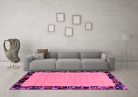 Machine Washable Abstract Pink Modern Rug, wshabs2029pnk