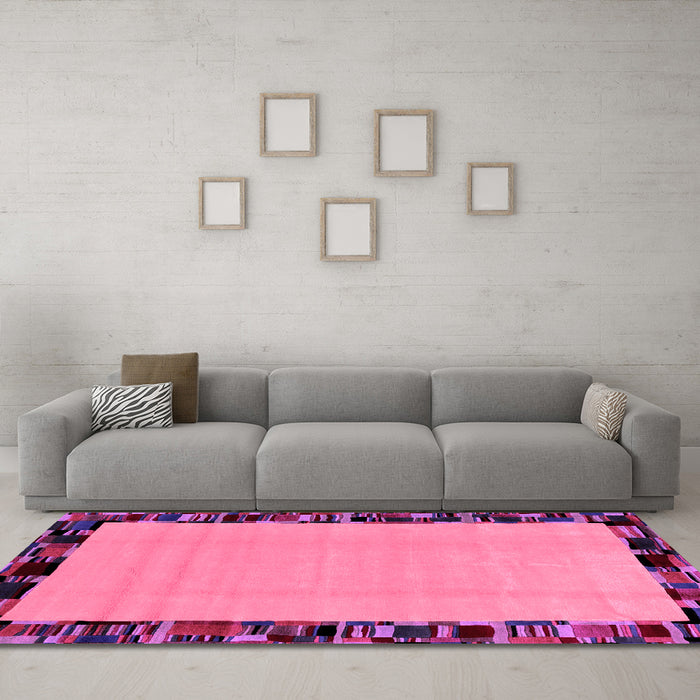 Machine Washable Abstract Pink Modern Rug in a Living Room, wshabs2029pnk