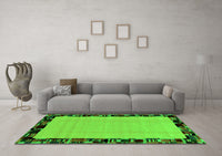 Machine Washable Abstract Green Modern Rug, wshabs2029grn