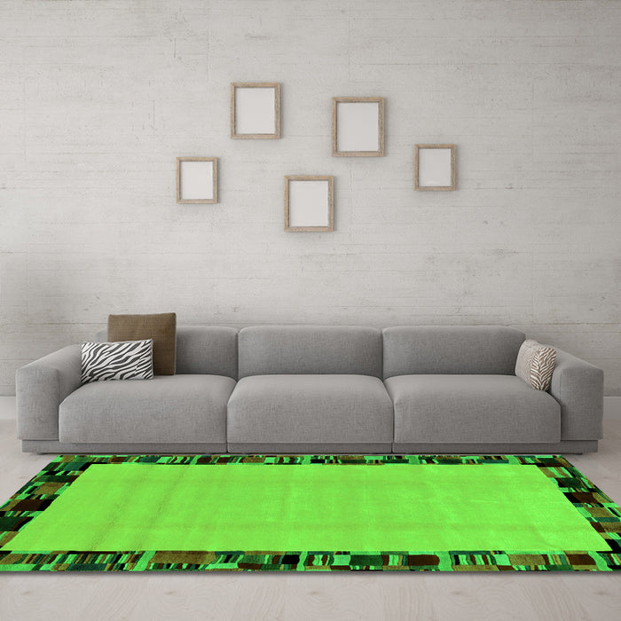 Machine Washable Abstract Green Modern Area Rugs in a Living Room,, wshabs2029grn