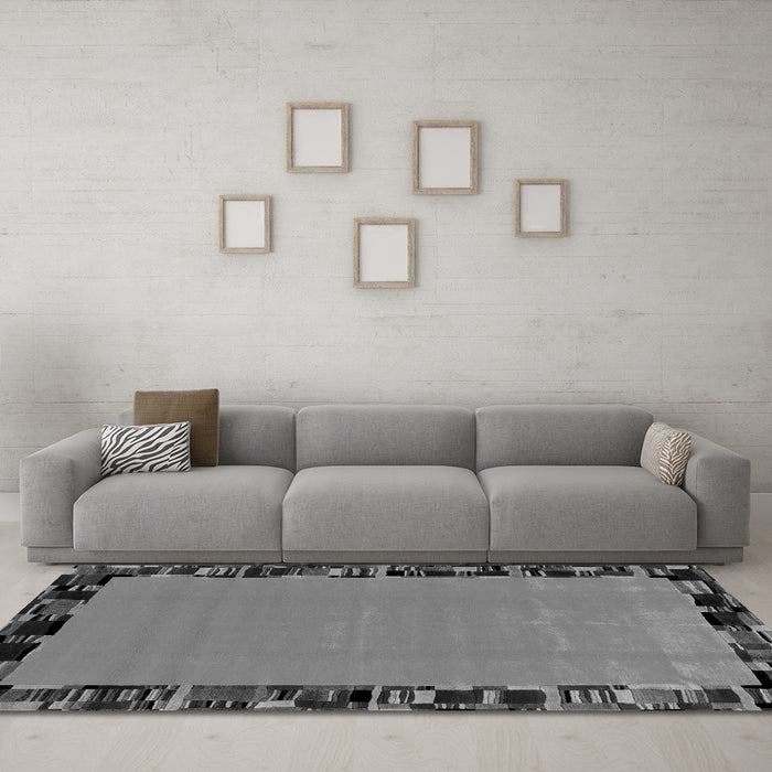 Machine Washable Abstract Gray Modern Rug in a Living Room,, wshabs2029gry