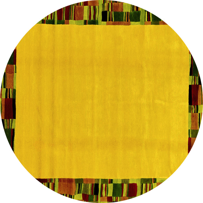 Round Machine Washable Abstract Yellow Modern Rug, wshabs2029yw