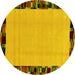 Round Machine Washable Abstract Yellow Modern Rug, wshabs2029yw