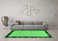 Machine Washable Abstract Emerald Green Modern Rug, wshabs2029emgrn