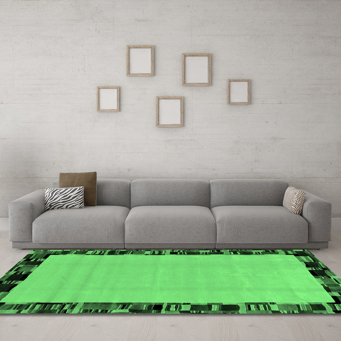 Machine Washable Abstract Emerald Green Modern Area Rugs in a Living Room,, wshabs2029emgrn