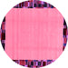 Round Machine Washable Abstract Pink Modern Rug, wshabs2029pnk