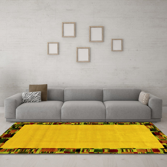 Machine Washable Abstract Yellow Modern Rug in a Living Room, wshabs2029yw