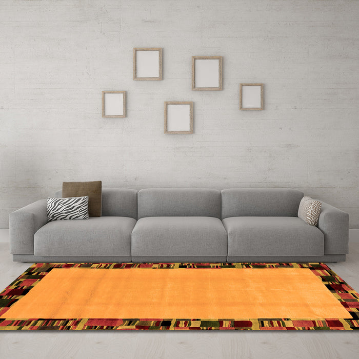 Machine Washable Abstract Orange Modern Area Rugs in a Living Room, wshabs2029org