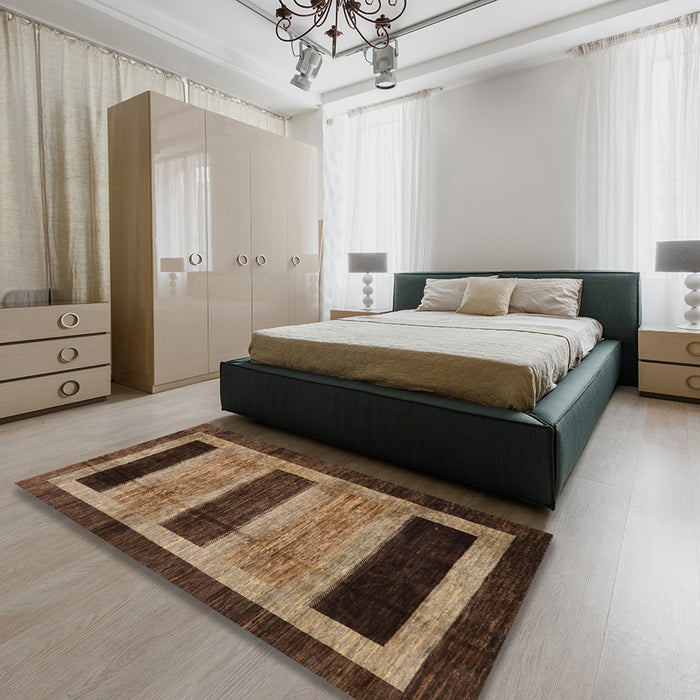 Machine Washable Abstract Bakers Brown Rug in a Bedroom, wshabs202