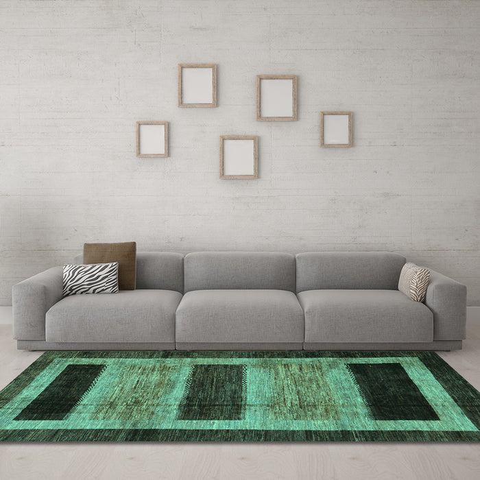 Machine Washable Abstract Turquoise Modern Area Rugs in a Living Room,, wshabs202turq