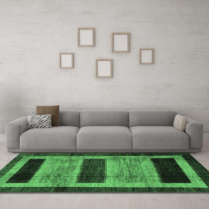 Machine Washable Abstract Emerald Green Modern Area Rugs in a Living Room,, wshabs202emgrn