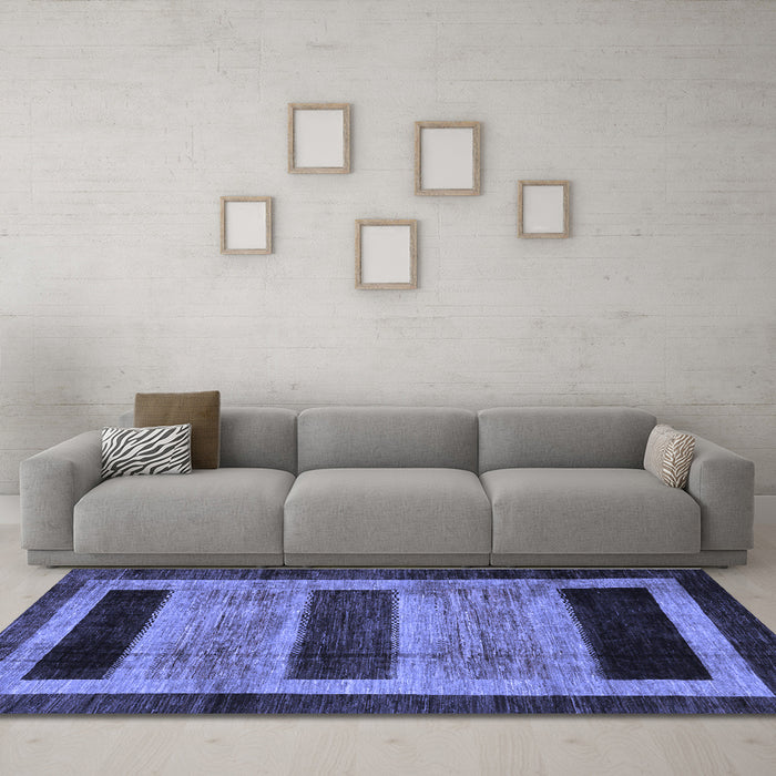 Machine Washable Abstract Blue Modern Rug in a Living Room, wshabs202blu