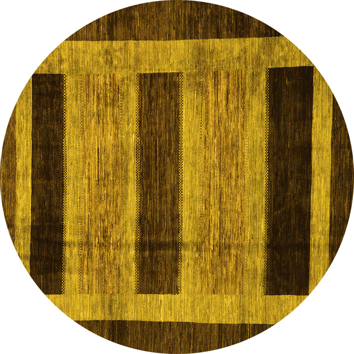 Round Machine Washable Abstract Yellow Modern Rug, wshabs202yw