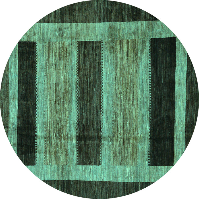 Round Machine Washable Abstract Turquoise Modern Area Rugs, wshabs202turq