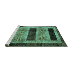 Sideview of Machine Washable Abstract Turquoise Modern Area Rugs, wshabs202turq