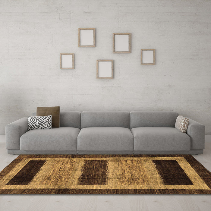 Machine Washable Abstract Brown Modern Rug in a Living Room,, wshabs202brn