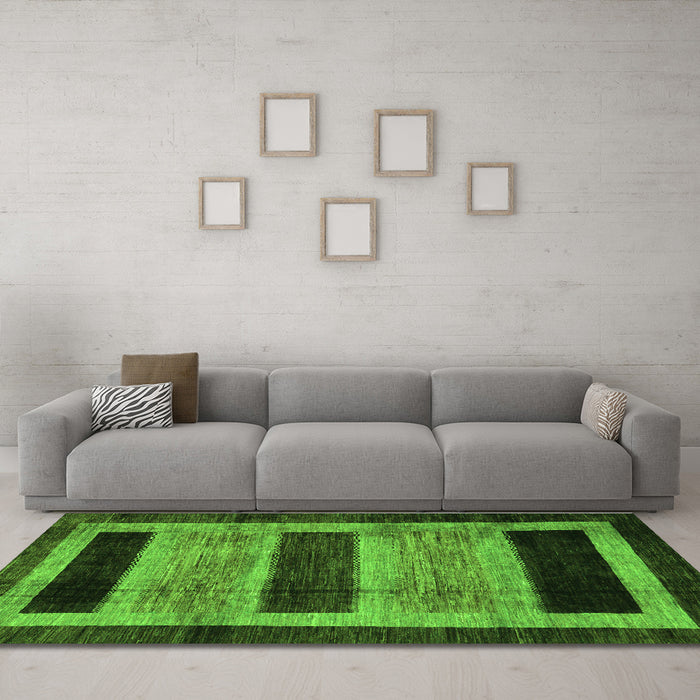 Machine Washable Abstract Green Modern Area Rugs in a Living Room,, wshabs202grn