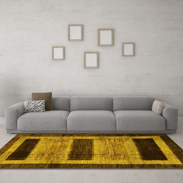 Machine Washable Abstract Yellow Modern Rug in a Living Room, wshabs202yw