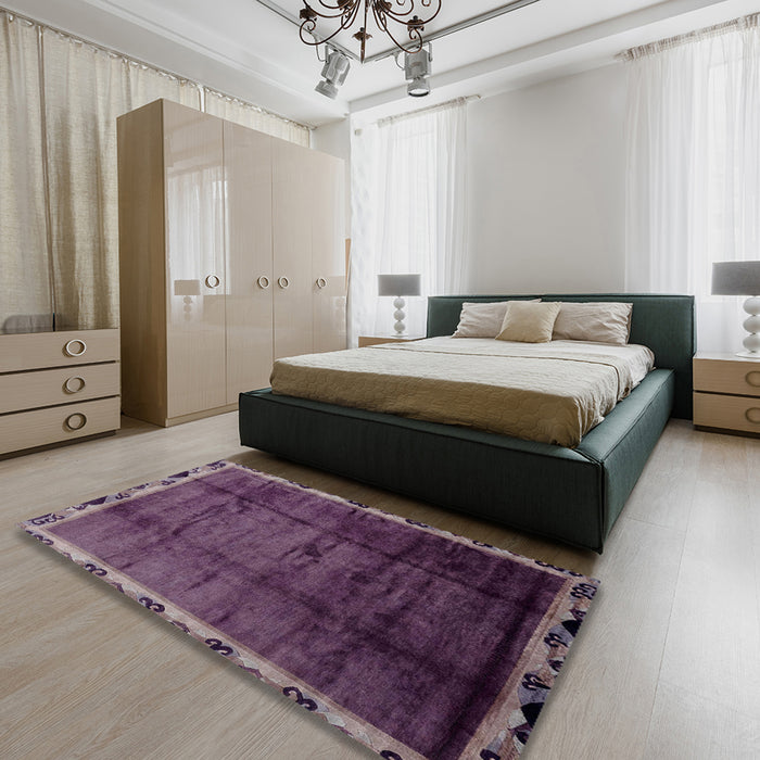 Machine Washable Abstract Plum Purple Rug in a Bedroom, wshabs2030