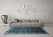 Machine Washable Abstract Turquoise Modern Area Rugs in a Living Room,, wshabs2030turq