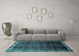 Machine Washable Abstract Turquoise Modern Area Rugs in a Living Room,, wshabs2030turq