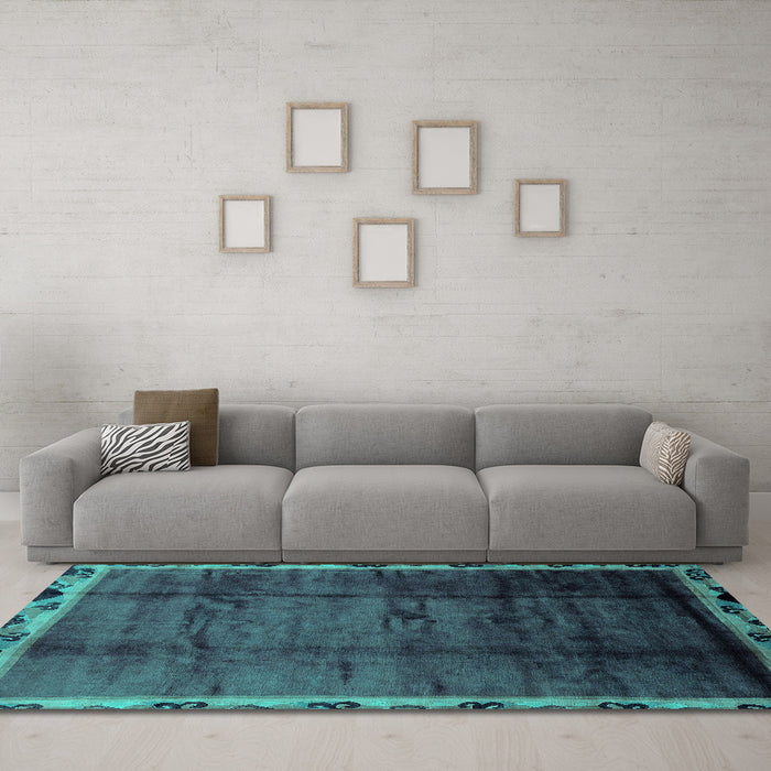 Machine Washable Abstract Turquoise Modern Area Rugs in a Living Room,, wshabs2030turq
