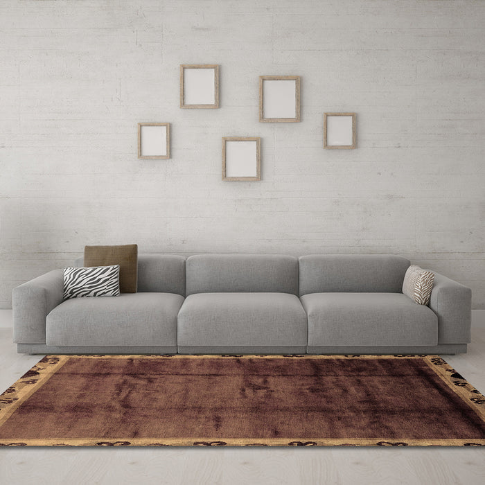 Machine Washable Abstract Brown Modern Rug in a Living Room,, wshabs2030brn