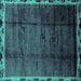 Square Machine Washable Abstract Turquoise Modern Area Rugs, wshabs2030turq