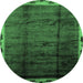 Round Machine Washable Abstract Emerald Green Modern Area Rugs, wshabs2030emgrn