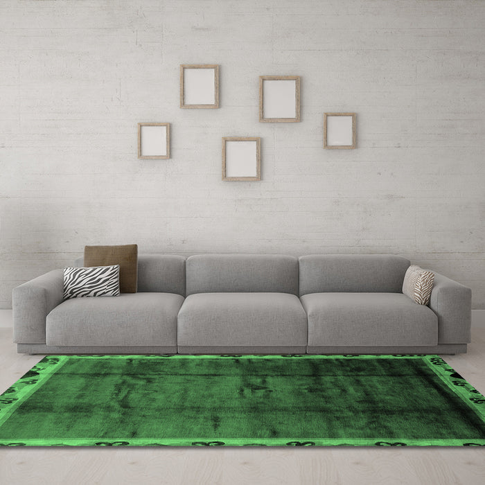 Machine Washable Abstract Emerald Green Modern Area Rugs in a Living Room,, wshabs2030emgrn