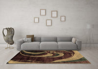 Machine Washable Abstract Brown Modern Rug, wshabs2031brn