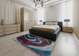 Abstract Purple Lily Purple Modern Rug in a Bedroom, abs2031