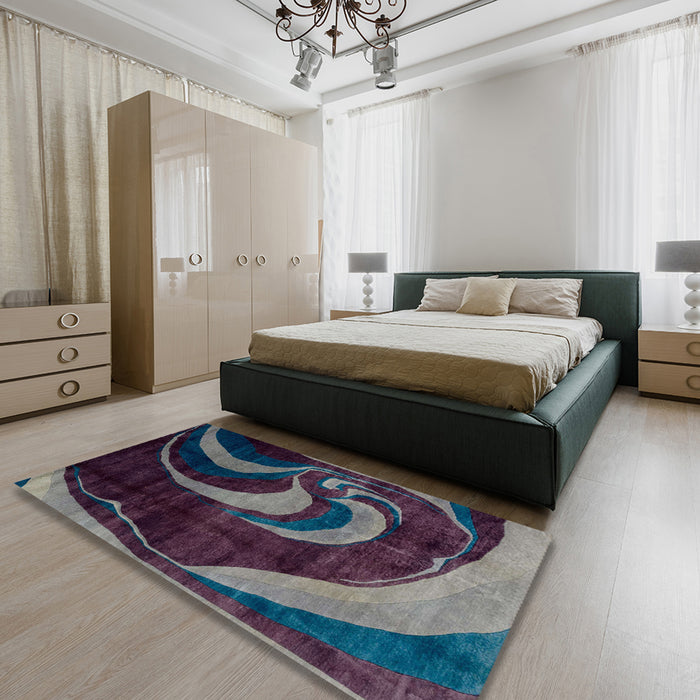 Abstract Purple Lily Purple Modern Rug in a Bedroom, abs2031