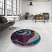 Round Machine Washable Abstract Purple Lily Purple Rug in a Office, wshabs2031