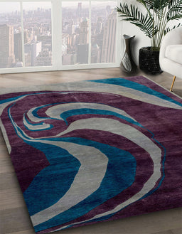 Abstract Purple Lily Purple Modern Rug in Family Room, abs2031