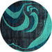 Round Abstract Turquoise Modern Rug, abs2031turq