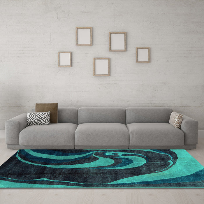 Machine Washable Abstract Turquoise Modern Area Rugs in a Living Room,, wshabs2031turq