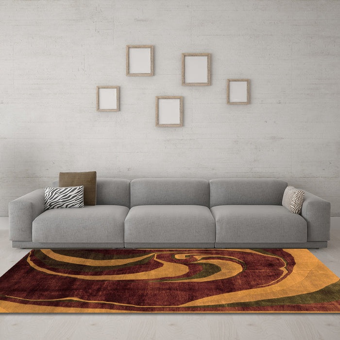 Machine Washable Abstract Orange Modern Area Rugs in a Living Room, wshabs2031org