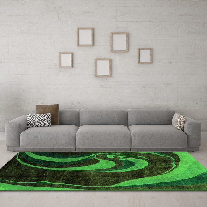 Machine Washable Abstract Green Modern Area Rugs in a Living Room,, wshabs2031grn