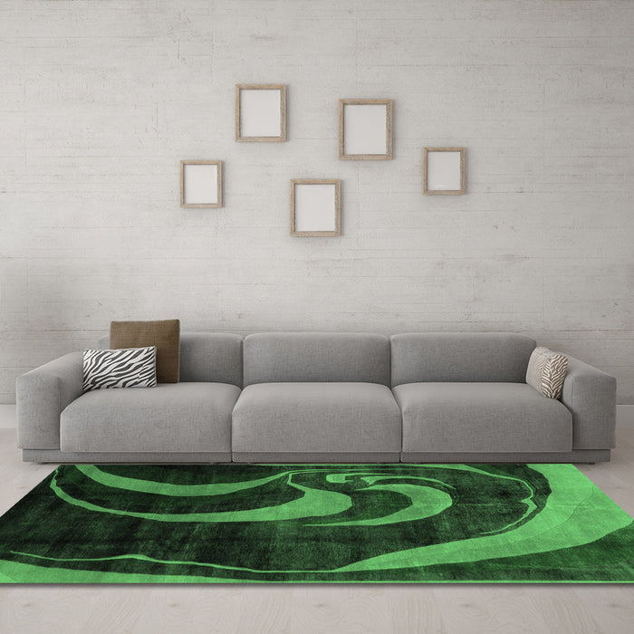 Machine Washable Abstract Emerald Green Modern Area Rugs in a Living Room,, wshabs2031emgrn