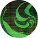 Round Machine Washable Abstract Green Modern Area Rugs, wshabs2031grn