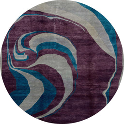 Round Abstract Purple Lily Purple Modern Rug, abs2031
