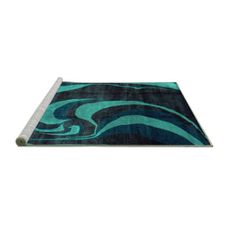 Sideview of Machine Washable Abstract Turquoise Modern Area Rugs, wshabs2031turq